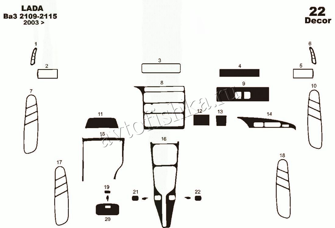 Декоративные накладки салона для Ваз 2115 1997-2012 Набор VAZ-17A. купить в  Подольске - Автофишка